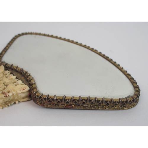 36 - A Chinese enamel and ivory fan shaped mirror