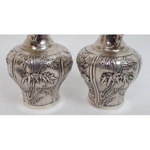 40 - A pair of Chinese silver two-handled baluster vases