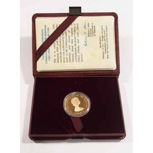 458 - 1981 Bahamas gold proof 500 dollars