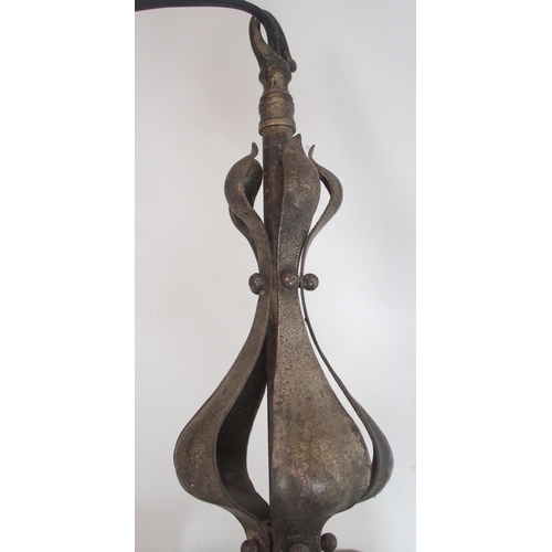 498 - An Arts and Crafts glass and wrought iron hall lantern