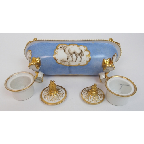 505 - An English 19th Century porcelain double inkwell