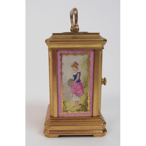 566 - A Miniature French carriage clock