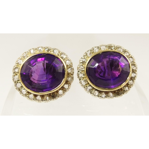 646 - A pair of substantial 9ct gold amethyst and diamond earrings