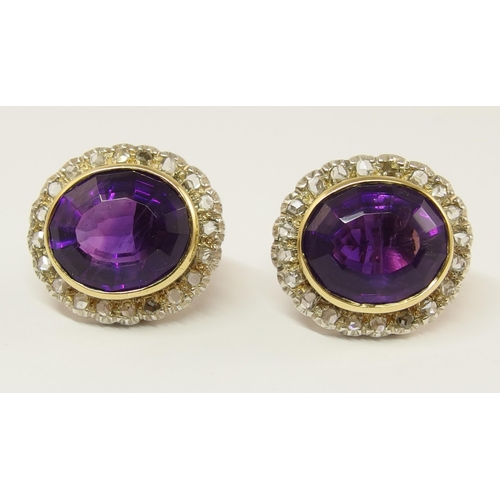 646 - A pair of substantial 9ct gold amethyst and diamond earrings