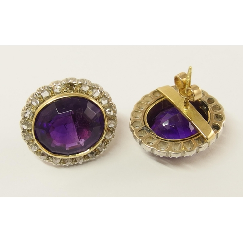 646 - A pair of substantial 9ct gold amethyst and diamond earrings