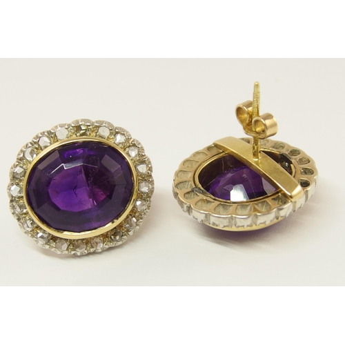 646 - A pair of substantial 9ct gold amethyst and diamond earrings