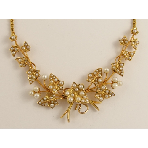 650 - An Edwardian pearl set ivy leaf necklace