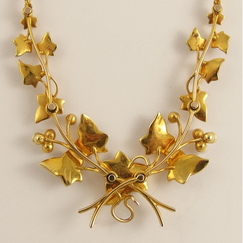 650 - An Edwardian pearl set ivy leaf necklace