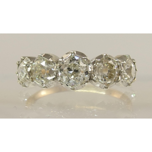 659 - A five stone old cut diamond ring of approx 1.75ct in total