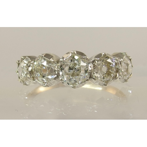 659 - A five stone old cut diamond ring of approx 1.75ct in total