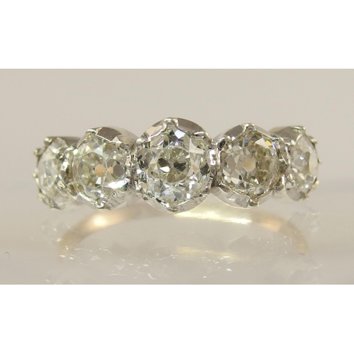 659 - A five stone old cut diamond ring of approx 1.75ct in total