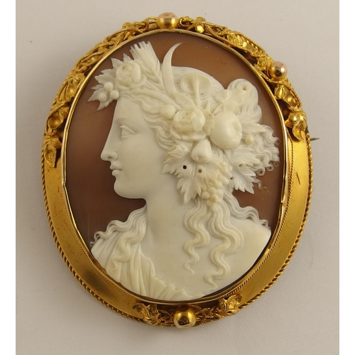 661 - A well carved cameo in a bright yellow metal brooch mount