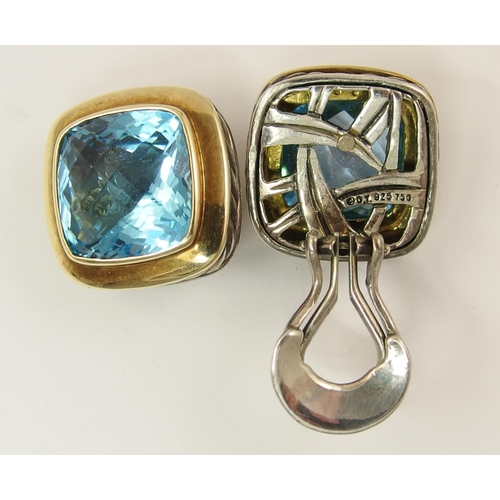 668 - A pair of blue topaz silver and 18ct gold detail earrings by David Yurman