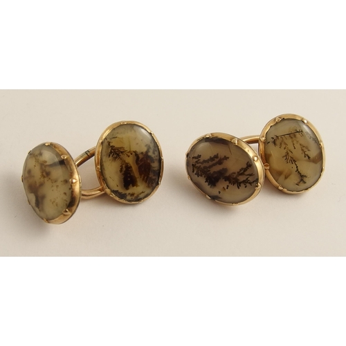 684 - A pair of moss agate cufflinks