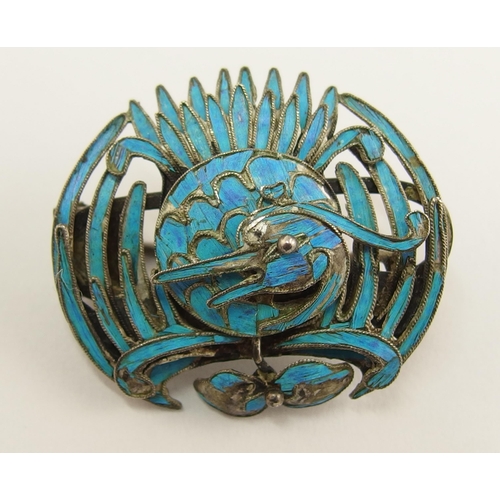 704 - A Chinese kingfisher feather brooch