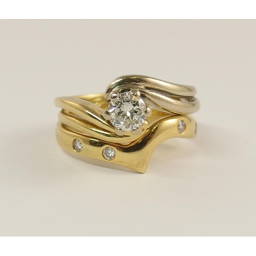 707 - An 18ct gold diamond solitaire with an 18ct diamond set wedding band