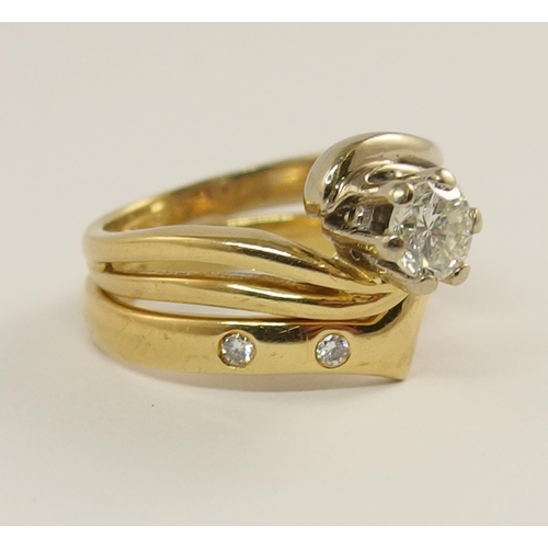 707 - An 18ct gold diamond solitaire with an 18ct diamond set wedding band