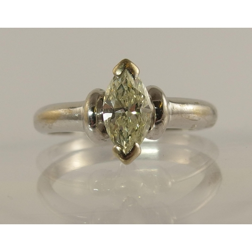 711 - A diamond marquis solitaire ring of approx 0.90cts