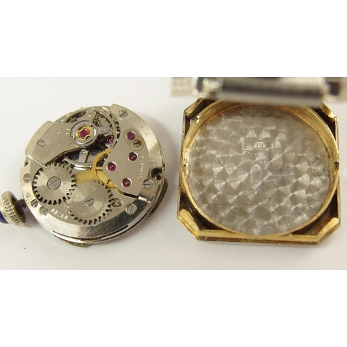 716 - A yellow and white metal diamond set cocktail watch