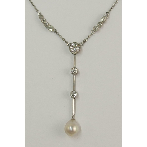 730 - An Art Deco diamond and pearl pendant necklace