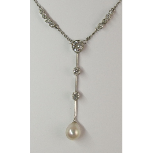 730 - An Art Deco diamond and pearl pendant necklace