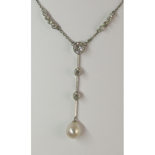 730 - An Art Deco diamond and pearl pendant necklace