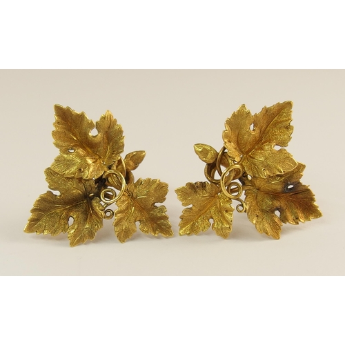 735 - A pair of 9ct gold vine leaf design earrings