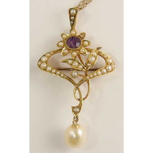 739 - An Art Nouveau flower pendant brooch