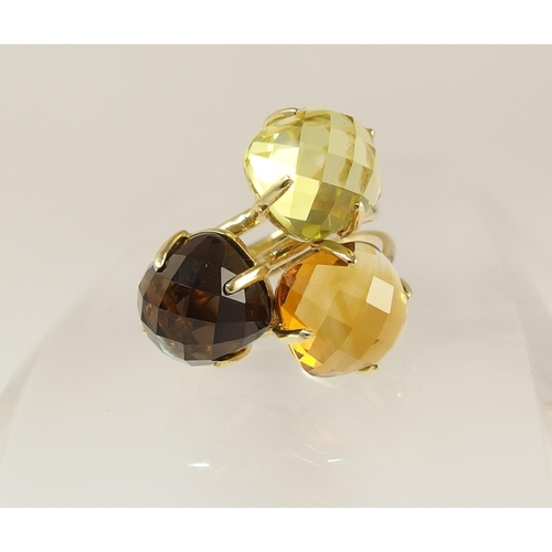 742 - A 14ct gold citrine and quartz dress ring