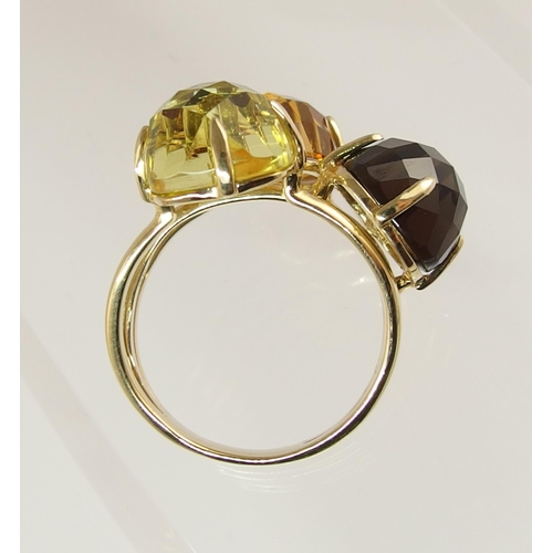 742 - A 14ct gold citrine and quartz dress ring