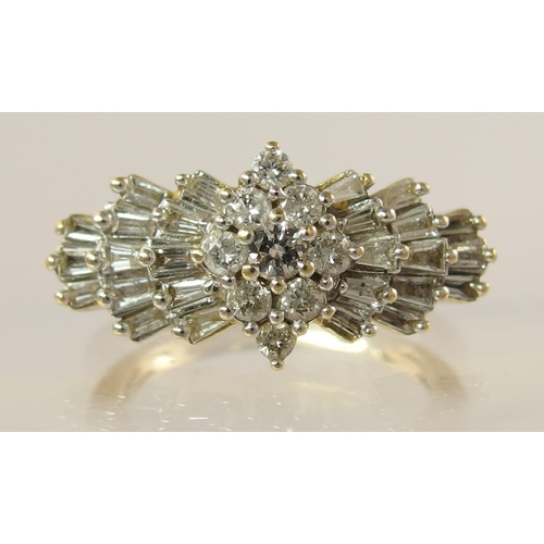 756 - A 14ct gold linear diamond cluster ring