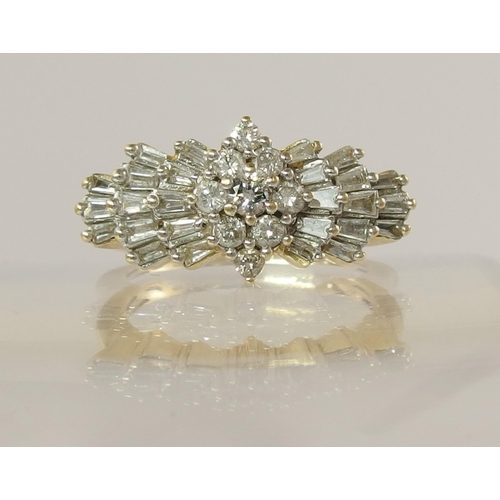 756 - A 14ct gold linear diamond cluster ring