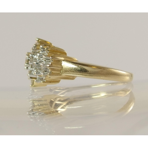 756 - A 14ct gold linear diamond cluster ring