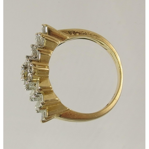 756 - A 14ct gold linear diamond cluster ring