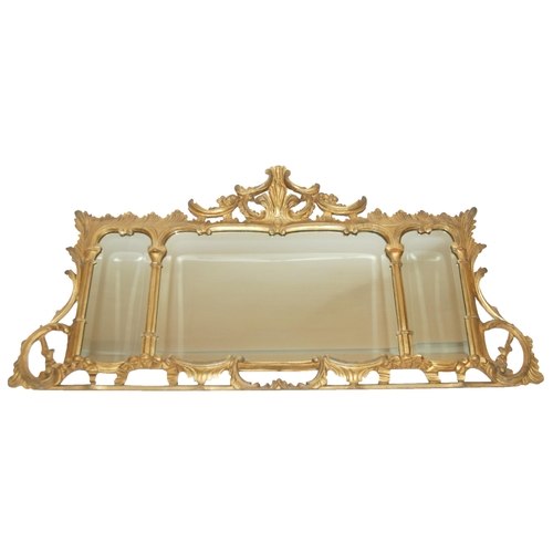 818 - A Chippendale style triple plate giltwood overmantel mirror