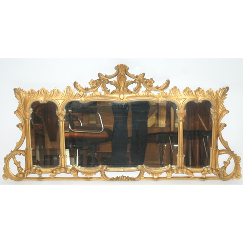 818 - A Chippendale style triple plate giltwood overmantel mirror