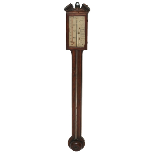 824 - A George III mahogany inlaid stick barometer and thermometer