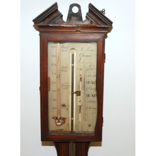 824 - A George III mahogany inlaid stick barometer and thermometer