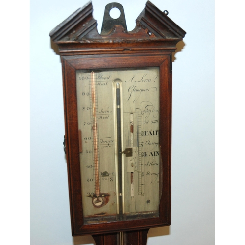 824 - A George III mahogany inlaid stick barometer and thermometer