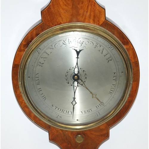 825 - A mahogany inlaid wheel barometer and thermometer