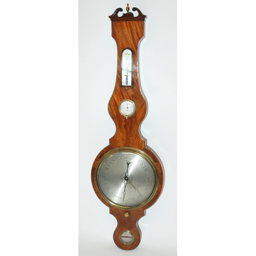 825 - A mahogany inlaid wheel barometer and thermometer