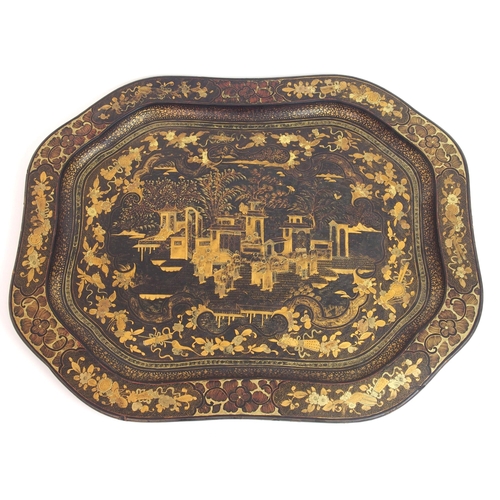 111 - A Chinese export black and gold lacquered tea tray