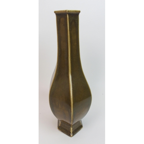 116 - A Chinese teadust glazed hexagonal baluster vase