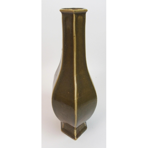 116 - A Chinese teadust glazed hexagonal baluster vase