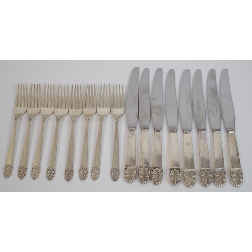 168 - An American silver part cutlery set