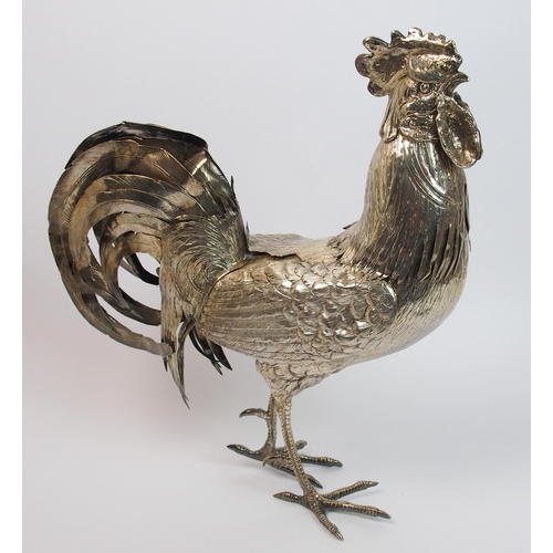 187 - A continental silver figure of a cockerel