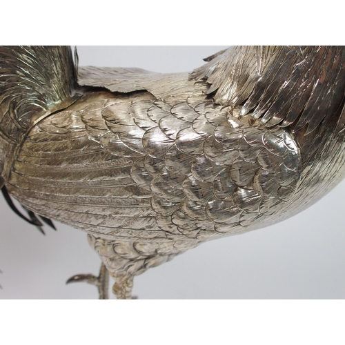 187 - A continental silver figure of a cockerel