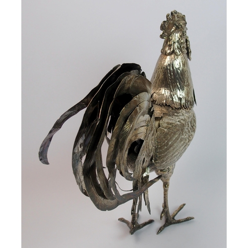 187 - A continental silver figure of a cockerel