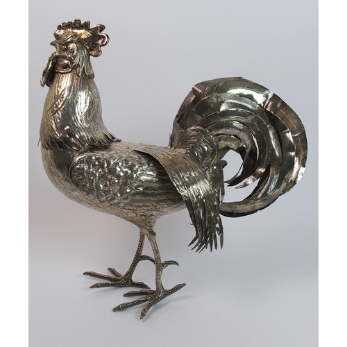 187 - A continental silver figure of a cockerel