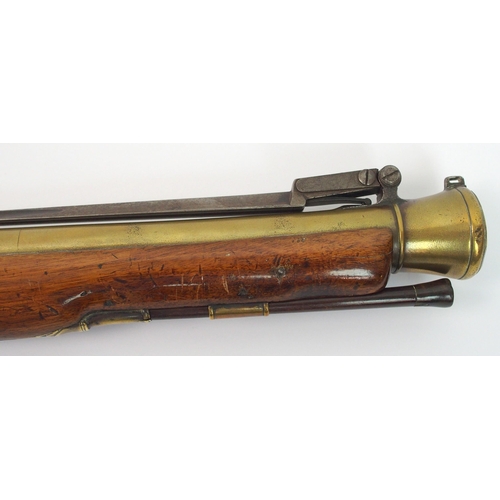 267 - An 18th Century brass barrelled Flintlock blunderbuss with bayonet by H. Nock  London